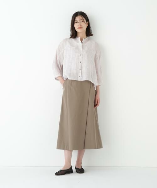 human woman / ヒューマンウーマン シャツ・ブラウス | ◆ラミーバンドカラーチェックシャツブラウス | 詳細3