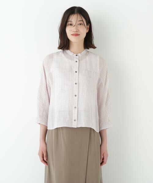 human woman / ヒューマンウーマン シャツ・ブラウス | ◆ラミーバンドカラーチェックシャツブラウス | 詳細4