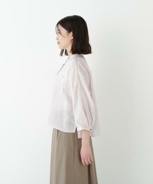 human woman / ヒューマンウーマン シャツ・ブラウス | ◆ラミーバンドカラーチェックシャツブラウス | 詳細5