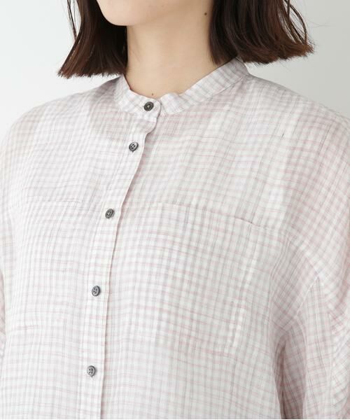 human woman / ヒューマンウーマン シャツ・ブラウス | ◆ラミーバンドカラーチェックシャツブラウス | 詳細7