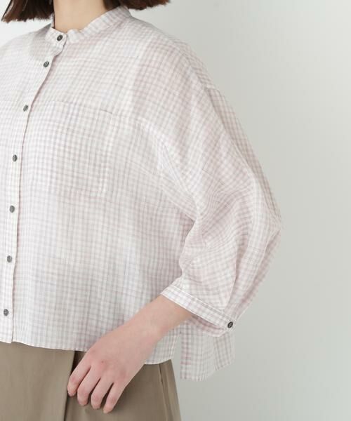 human woman / ヒューマンウーマン シャツ・ブラウス | ◆ラミーバンドカラーチェックシャツブラウス | 詳細8