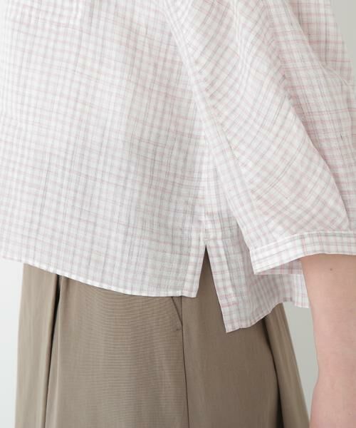 human woman / ヒューマンウーマン シャツ・ブラウス | ◆ラミーバンドカラーチェックシャツブラウス | 詳細9