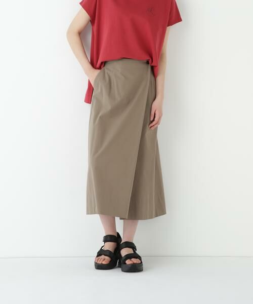 human woman / ヒューマンウーマン スカート | ◆コットンキュプラウェザーラップフレアースカート(カーキ)