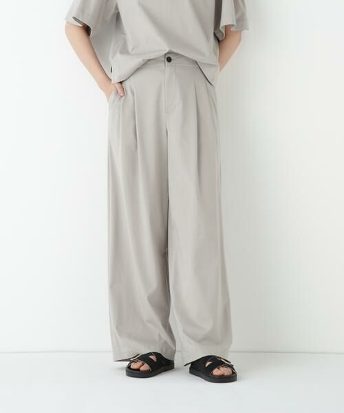 human woman / ヒューマンウーマン パンツ | ◆プレーティング天竺タックセミワイドパンツ(グレージュ2)