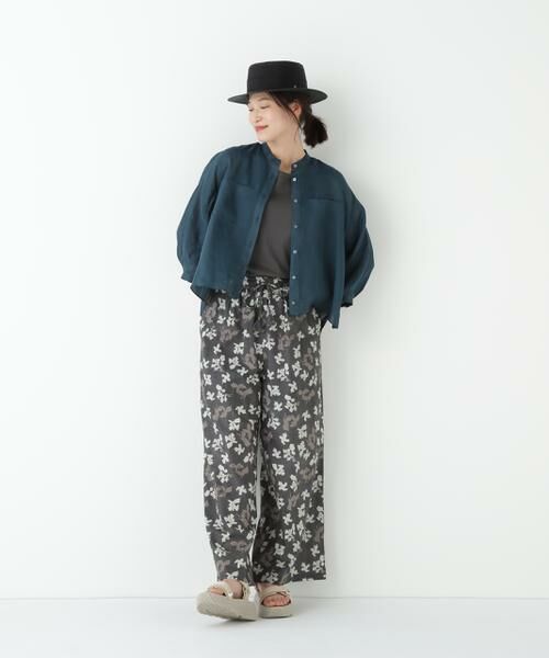 human woman / ヒューマンウーマン パンツ | ◆インドドビーリーフプリントイージーセミワイドパンツ | 詳細15