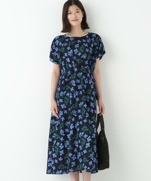 human woman/ヒューマンウーマン ◆インドドビーリーフプリントフレンチドルマンスリーブワンピース ネイビー3 M human woman/ヒューマンウーマン ◆インドドビーリーフプリントフレンチドルマンスリーブワンピース ネイビー3 M