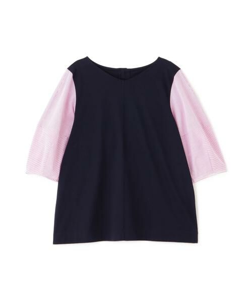 human woman / ヒューマンウーマン カットソー | ◆シアーストライプドッキングＶネックカットソープルオーバー | 詳細1