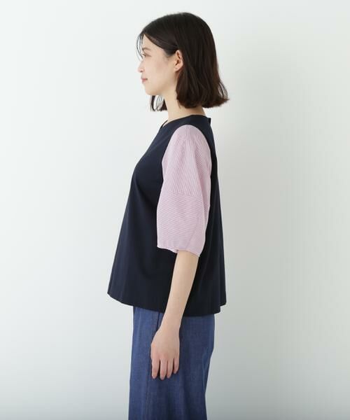 human woman / ヒューマンウーマン カットソー | ◆シアーストライプドッキングＶネックカットソープルオーバー | 詳細4