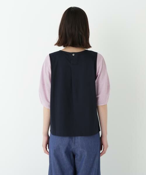 human woman / ヒューマンウーマン カットソー | ◆シアーストライプドッキングＶネックカットソープルオーバー | 詳細5