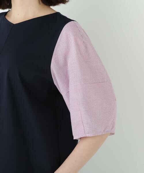 human woman / ヒューマンウーマン カットソー | ◆シアーストライプドッキングＶネックカットソープルオーバー | 詳細7