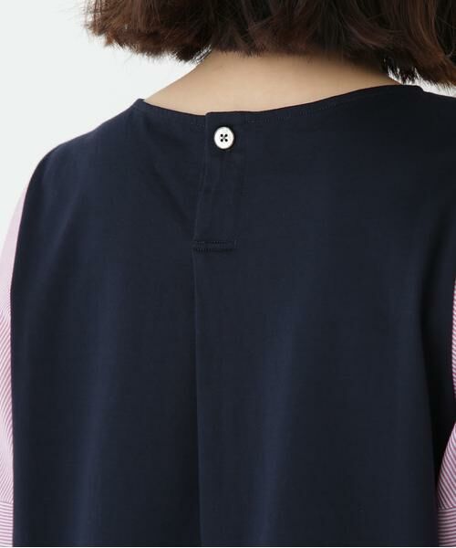 human woman / ヒューマンウーマン カットソー | ◆シアーストライプドッキングＶネックカットソープルオーバー | 詳細9