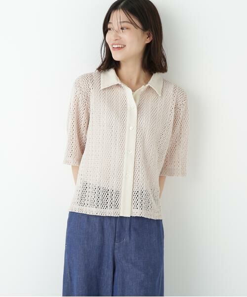 human woman/ヒューマンウーマン ◆クロッシェレース半袖シャツ ベージュ M human woman/ヒューマンウーマン ◆クロッシェレース半袖シャツ ベージュ M