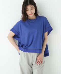 human woman / ヒューマンウーマン カットソー | ◆布帛ドッキング半袖プルオーバー