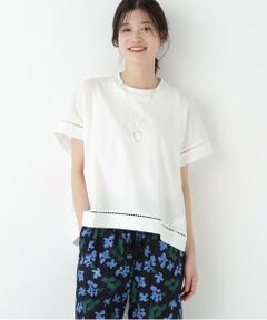 human woman / ヒューマンウーマン カットソー | ◆布帛ドッキング半袖プルオーバー