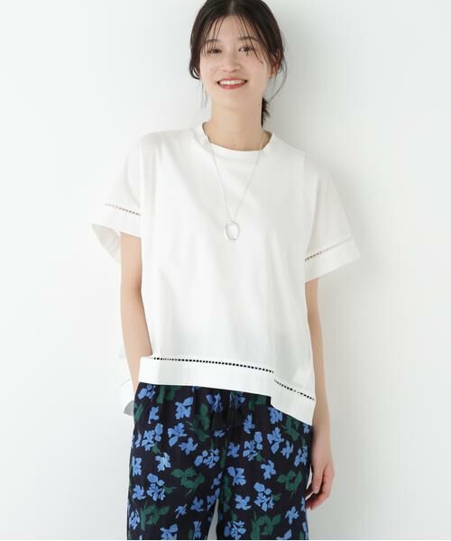 human woman/ヒューマンウーマン ◆布帛ドッキング半袖プルオーバー ホワイト Ｍ