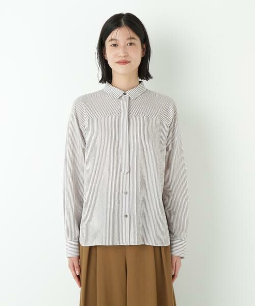 human woman / ヒューマンウーマン シャツ・ブラウス | ◆パナマサッカーストライプシャツブラウス | 詳細8
