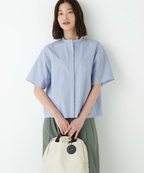 human woman / ヒューマンウーマン シャツ・ブラウス | ◆ストライプローン６分袖ブラウス | 詳細8
