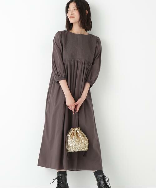 human woman/ヒューマンウーマン ◆インドコットンボイルキルティングドッキングワンピース チャコール1 M human woman/ヒューマンウーマン ◆インドコットンボイルキルティングドッキングワンピース チャコール1 M