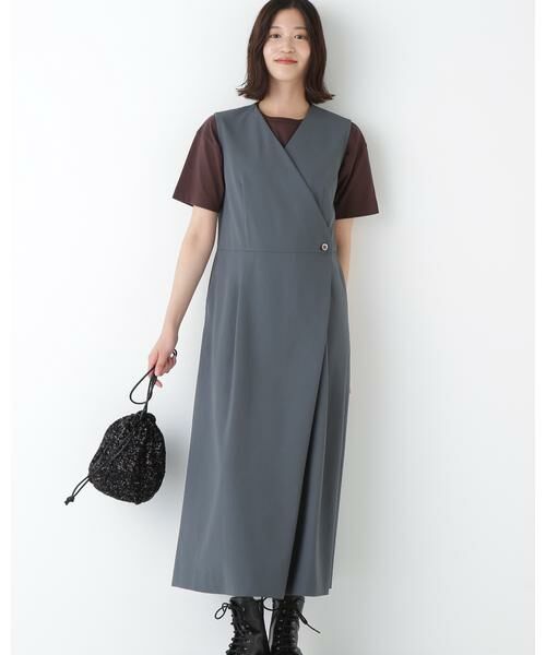 human woman / ヒューマンウーマン ワンピース | ◆Ｔ／ＴＡツイルラップ風ノースリーブワンピース | 詳細2