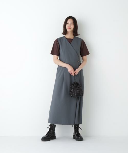 human woman / ヒューマンウーマン ワンピース | ◆Ｔ／ＴＡツイルラップ風ノースリーブワンピース | 詳細3