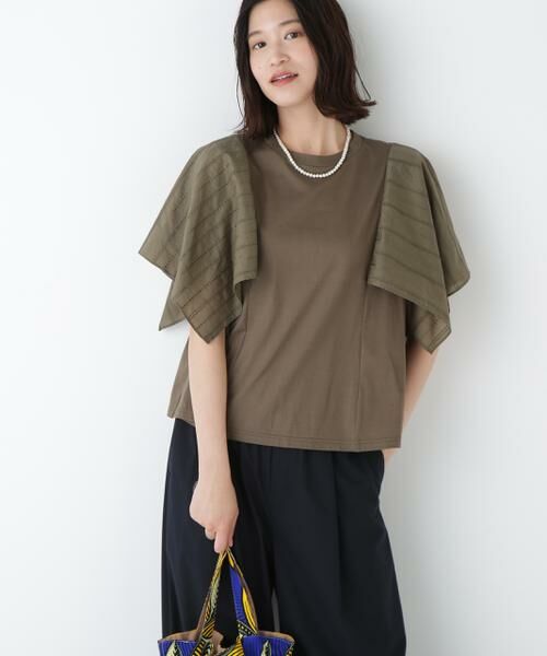 human woman/ヒューマンウーマン ◆コットンローンレースドッキングプルオーバー カーキ M human woman/ヒューマンウーマン ◆コットンローンレースドッキングプルオーバー カーキ M