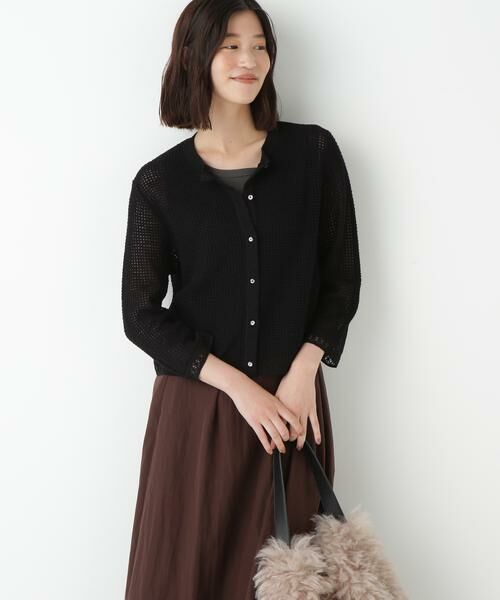 human woman/ヒューマンウーマン ◆透かしブークレニットカーディガン ブラック M human woman/ヒューマンウーマン ◆透かしブークレニットカーディガン ブラック M