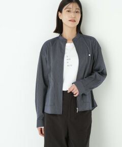 human woman / ヒューマンウーマン シャツ・ブラウス | ◆ツイルストライプジップシャツブルゾン