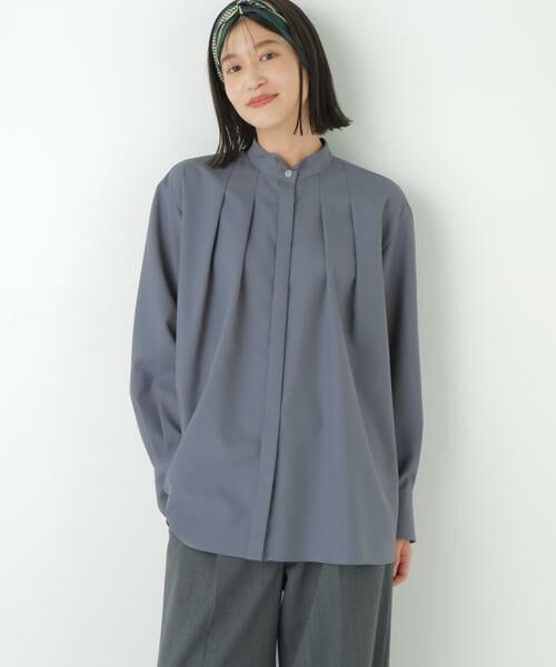 human woman/ヒューマンウーマン ◆テントラインブラウス アッシュブルー M human woman/ヒューマンウーマン ◆テントラインブラウス アッシュブルー M