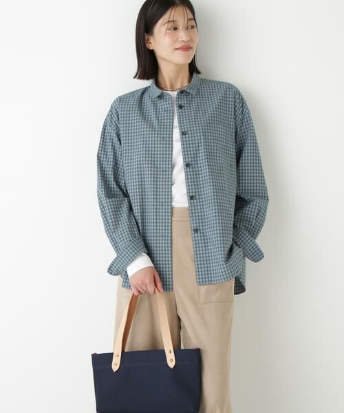 human woman / ヒューマンウーマン シャツ・ブラウス | ◆オンブレーチェックオーバーシャツ(ブルーオンブレー3)