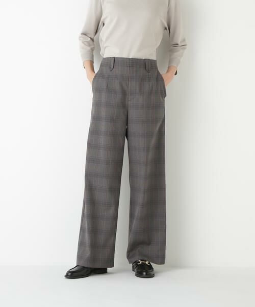 human woman / ヒューマンウーマン パンツ | ◆強撚シャークスキンセミワイドパンツ(グレーチェック3)