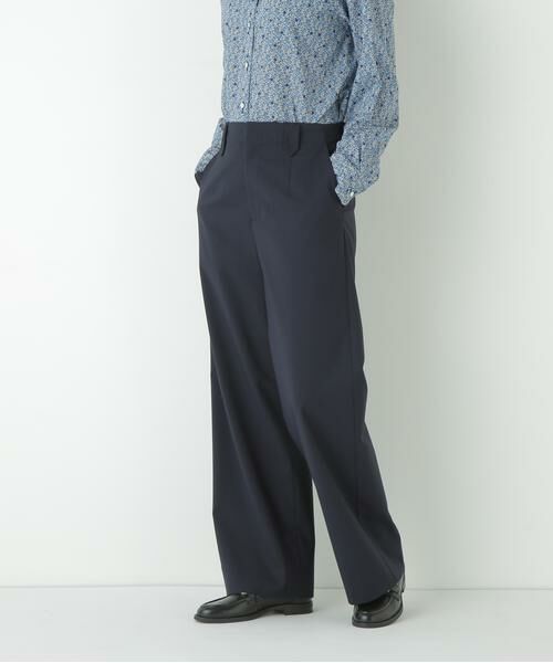 human woman / ヒューマンウーマン パンツ | ◆強撚シャークスキンセミワイドパンツ(ネイビー)