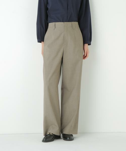 human woman/ヒューマンウーマン ◆強撚シャークスキンセミワイドパンツ ベージュ M human woman/ヒューマンウーマン ◆強撚シャークスキンセミワイドパンツ ベージュ M