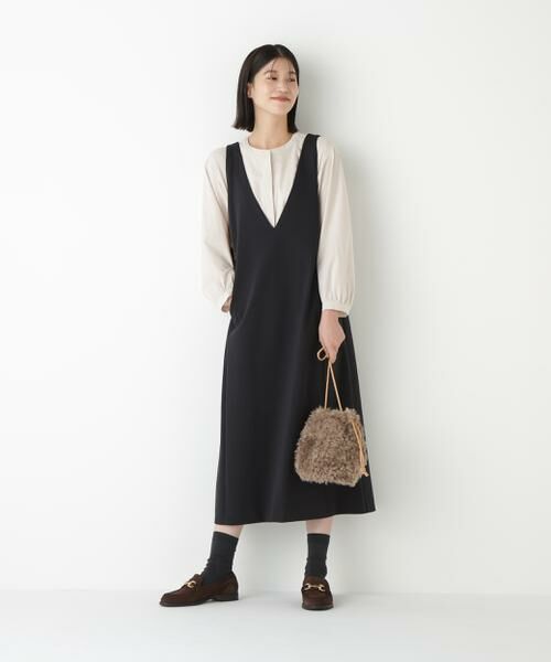 human woman / ヒューマンウーマン ワンピース | ◆ストレッチポンチVネックジャンパースカート | 詳細9