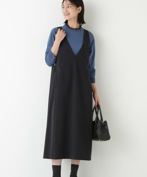 human woman/ヒューマンウーマン ◆ストレッチポンチVネックジャンパースカート ネイビー M human woman/ヒューマンウーマン ◆ストレッチポンチVネックジャンパースカート ネイビー M