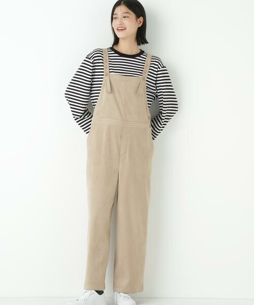 human woman/ヒューマンウーマン ◆ストレッチスェードオーバーオール ベージュ M human woman/ヒューマンウーマン ◆ストレッチスェードオーバーオール ベージュ M