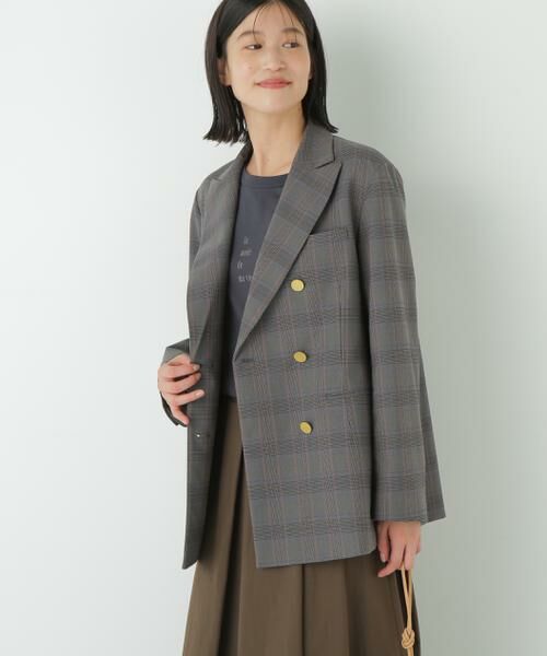 human woman/ヒューマンウーマン ◆強撚シャークスキンピークドラペルジャケット グレーチェック3 M human woman/ヒューマンウーマン ◆強撚シャークスキンピークドラペルジャケット グレーチェック3 M