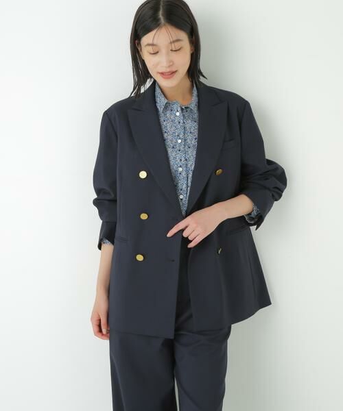 human woman / ヒューマンウーマン テーラードジャケット | ◆強撚シャークスキンピークドラペルジャケット(ネイビー)