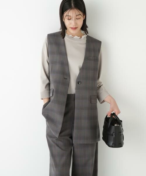 human woman / ヒューマンウーマン テーラードジャケット | ◆強撚シャークスキンノーカラージレ(グレーチェック3)