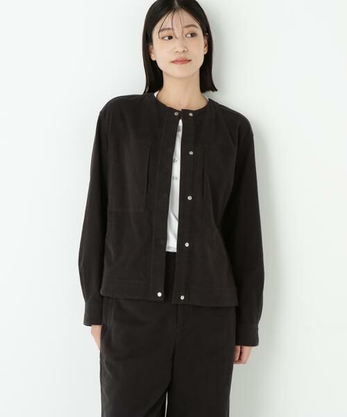 human woman / ヒューマンウーマン ブルゾン | ◆ストレッチエアリードットコードノーカラーブルゾン(スミクロ1)