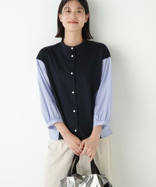 human woman / ヒューマンウーマン カットソー | ◆セルロースレーヨンスムースドッキング７分袖ブラウス | 詳細2