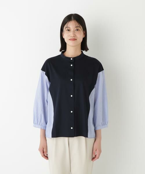 human woman / ヒューマンウーマン カットソー | ◆セルロースレーヨンスムースドッキング７分袖ブラウス | 詳細4