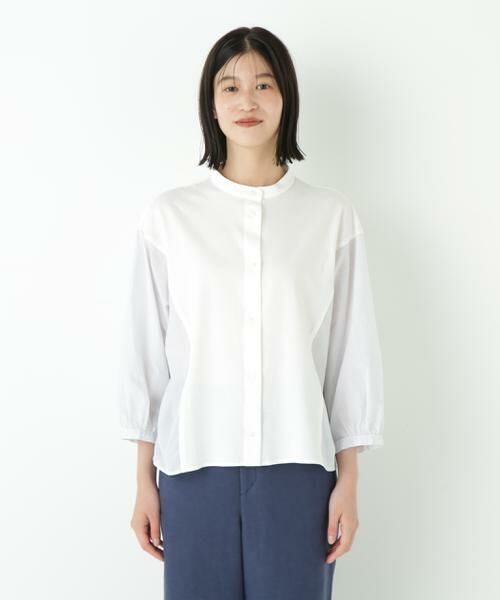 human woman / ヒューマンウーマン カットソー | ◆セルロースレーヨンスムースドッキング７分袖ブラウス | 詳細13