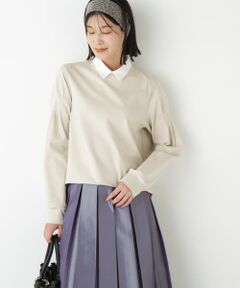 human woman / ヒューマンウーマン カットソー | ◆ストレッチポンチシャツカラードッキングプルオーバー