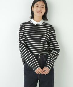 human woman / ヒューマンウーマン カットソー | ◆ストレッチポンチシャツカラードッキングプルオーバー