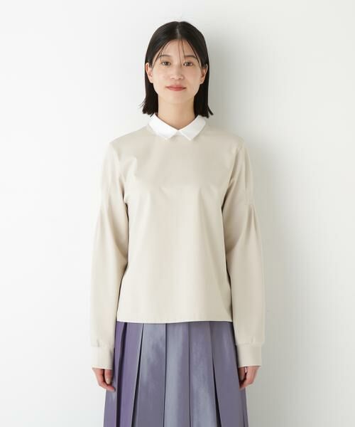 human woman / ヒューマンウーマン カットソー | ◆ストレッチポンチシャツカラードッキングプルオーバー | 詳細3