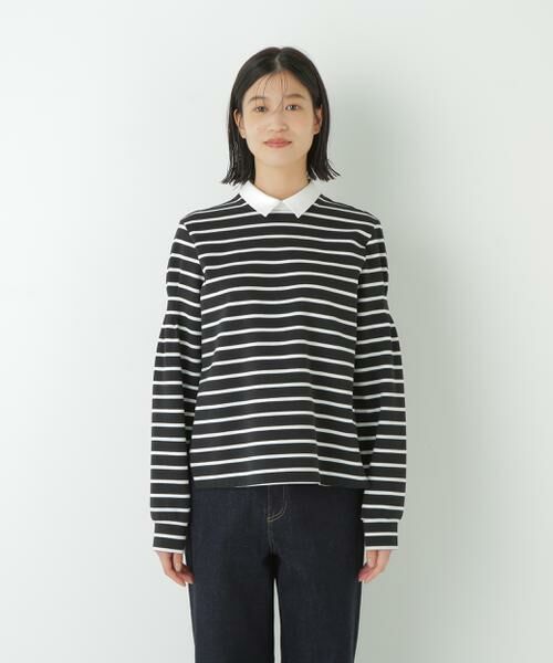 human woman / ヒューマンウーマン カットソー | ◆ストレッチポンチシャツカラードッキングプルオーバー | 詳細8