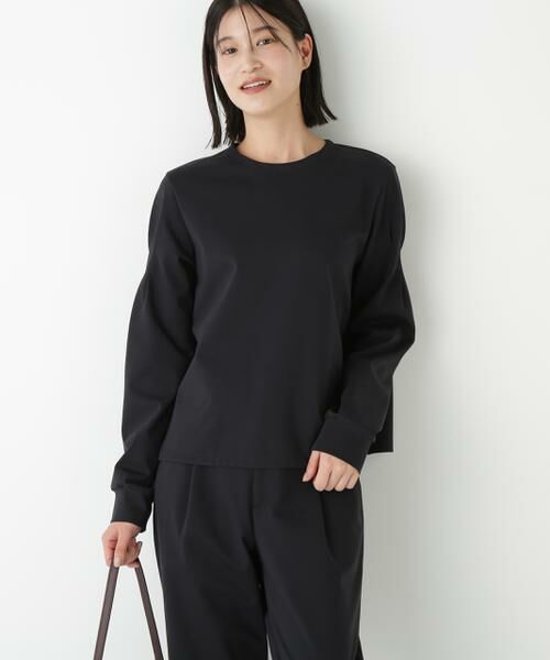 human woman / ヒューマンウーマン カットソー | ◆ストレッチポンチシャツカラードッキングプルオーバー | 詳細25