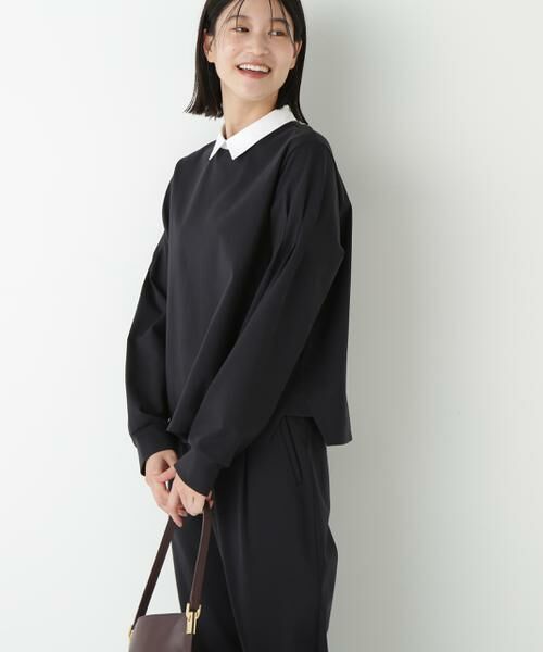 human woman / ヒューマンウーマン カットソー | ◆ストレッチポンチシャツカラードッキングプルオーバー | 詳細13