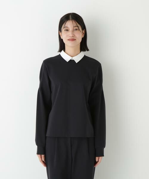 human woman / ヒューマンウーマン カットソー | ◆ストレッチポンチシャツカラードッキングプルオーバー | 詳細15