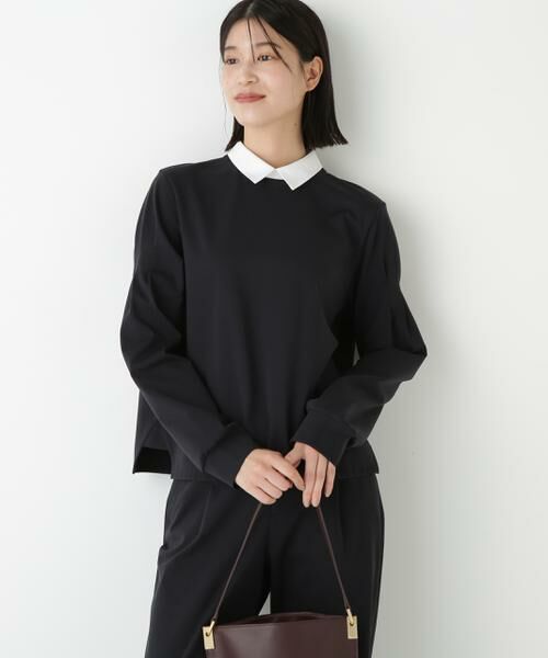 human woman/ヒューマンウーマン ◆ストレッチポンチシャツカラードッキングプルオーバー ネイビー M human woman/ヒューマンウーマン ◆ストレッチポンチシャツカラードッキングプルオーバー ネイビー M